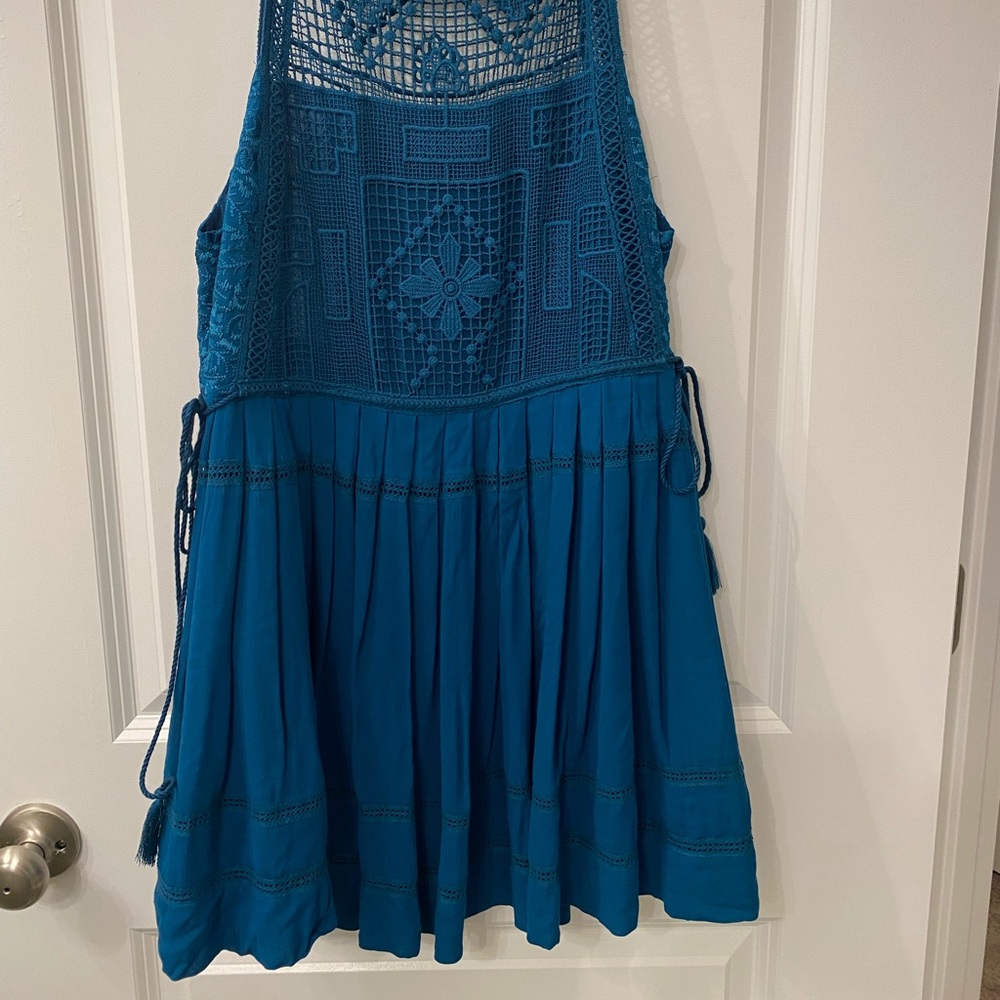 Free People flowy blue dress with lace top